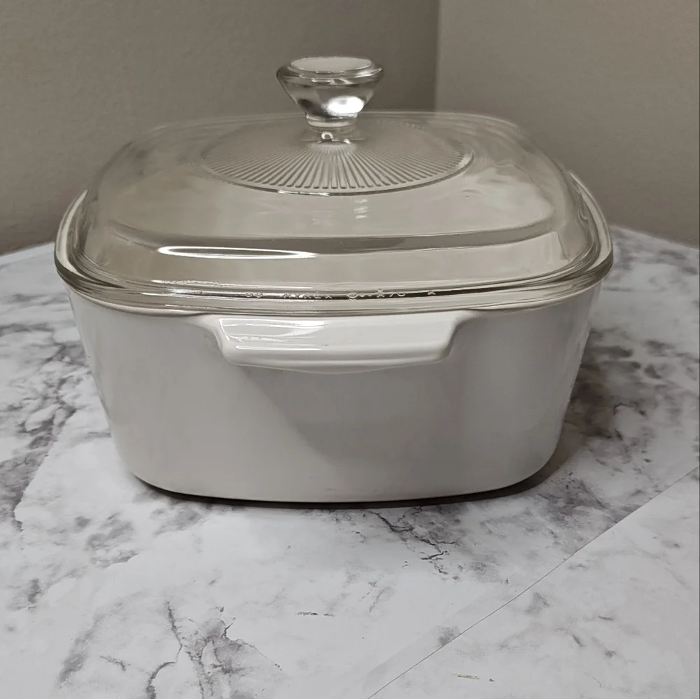 Vintage Pyrex Glass Lid White Casserole Dish Fruit Design